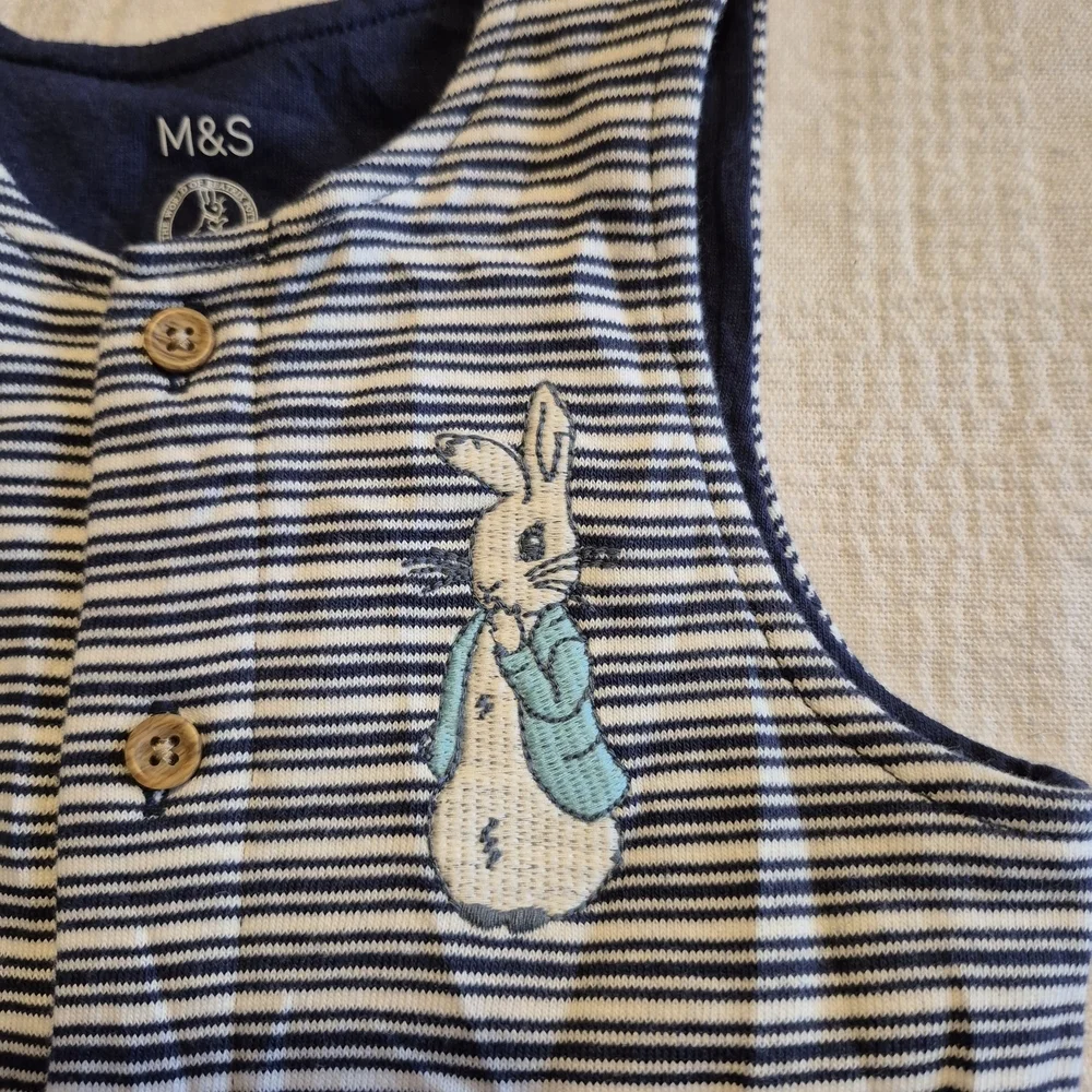 Marks & Spencer boys size 12-18 months Blue & White Striped dungarees NWOT - Picture 4 of 7